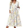 Zeagoo 3/4 Sleeve Women’s Dress Casual Midi Tshirt Dresses with Pockets Empire Waist Summer Semi-Formal Boho Beach Sundress(White Floral)