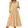 Zeagoo 3/4 Sleeve Women’s Dress Casual Midi Tshirt Dresses with Pockets Empire Waist Summer Semi-Formal Boho Beach Sundress(Yellow Floral)