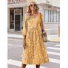 Zeagoo 3/4 Sleeve Women’s Dress Casual Midi Tshirt Dresses with Pockets Empire Waist Summer Semi-Formal Boho Beach Sundress(Yellow Floral)