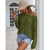 Zeagoo Crochet Tops for Women Off The Shoulder Sweaters Summer Long Sleeve Hollow Out Knit Beach Clothes S-XXL(Army Green)