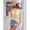 Zeagoo Crochet Tops for Women Off The Shoulder Sweaters Summer Long Sleeve Hollow Out Knit Beach Clothes S-XXL(Beige)