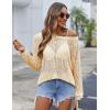 Zeagoo Crochet Tops for Women Off The Shoulder Sweaters Summer Long Sleeve Hollow Out Knit Beach Clothes S-XXL(Beige)