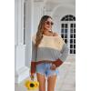 Zeagoo Crochet Tops for Women Off The Shoulder Sweaters Summer Long Sleeve Hollow Out Knit Beach Clothes S-XXL(Cream Grey Orange Colorblock)