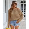 Zeagoo Crochet Tops for Women Off The Shoulder Sweaters Summer Long Sleeve Hollow Out Knit Beach Clothes S-XXL(Khaki)