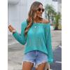 Zeagoo Crochet Tops for Women Off The Shoulder Sweaters Summer Long Sleeve Hollow Out Knit Beach Clothes S-XXL(Light Blue)