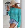 Zeagoo Crochet Tops for Women Off The Shoulder Sweaters Summer Long Sleeve Hollow Out Knit Beach Clothes S-XXL(Light Blue)