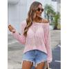 Zeagoo Crochet Tops for Women Off The Shoulder Sweaters Summer Long Sleeve Hollow Out Knit Beach Clothes S-XXL(Pink)