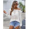 Zeagoo Crochet Tops for Women Off The Shoulder Sweaters Summer Long Sleeve Hollow Out Knit Beach Clothes S-XXL(White)