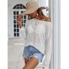 Zeagoo Crochet Tops for Women Off The Shoulder Sweaters Summer Long Sleeve Hollow Out Knit Beach Clothes S-XXL(White)