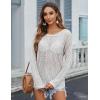 Zeagoo Crochet Tops for Women Off The Shoulder Sweaters Summer Long Sleeve Hollow Out Knit Beach Clothes S-XXL(White)