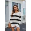 Zeagoo Crochet Tops for Women Off The Shoulder Sweaters Summer Long Sleeve Hollow Out Knit Beach Clothes S-XXL(White Black Stripe)