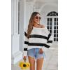 Zeagoo Crochet Tops for Women Off The Shoulder Sweaters Summer Long Sleeve Hollow Out Knit Beach Clothes S-XXL(White Black Stripe)