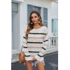 Zeagoo Crochet Tops for Women Off The Shoulder Sweaters Summer Long Sleeve Hollow Out Knit Beach Clothes S-XXL(White Khaki Black Stripe)