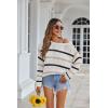 Zeagoo Crochet Tops for Women Off The Shoulder Sweaters Summer Long Sleeve Hollow Out Knit Beach Clothes S-XXL(White Khaki Black Stripe)
