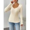 Zeagoo Fall Sweaters for Women 2024 Casual Long Sleeve Shirts V Neck Pullover Puff Slim Fit Tops(Beige)