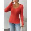 Zeagoo Fall Sweaters for Women 2024 Casual Long Sleeve Shirts V Neck Pullover Puff Slim Fit Tops(Fire Red)