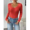 Zeagoo Fall Sweaters for Women 2024 Casual Long Sleeve Shirts V Neck Pullover Puff Slim Fit Tops(Fire Red)