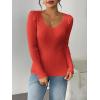 Zeagoo Fall Sweaters for Women 2024 Casual Long Sleeve Shirts V Neck Pullover Puff Slim Fit Tops(Fire Red)