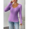 Zeagoo Fall Sweaters for Women 2024 Casual Long Sleeve Shirts V Neck Pullover Puff Slim Fit Tops(Taro)