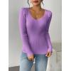 Zeagoo Fall Sweaters for Women 2024 Casual Long Sleeve Shirts V Neck Pullover Puff Slim Fit Tops(Taro)