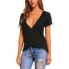 Zeagoo Sexy Tops for Women Deep V Neck Shirts Summer Low Cut Top Short Sleeve Tshirts Trendy Clothes Fashion Clothing(A01-black)