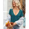 Zeagoo Sexy Tops for Women Deep V Neck Shirts Summer Low Cut Top Short Sleeve Tshirts Trendy Clothes Fashion Clothing(A01-blue Green)