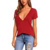 Zeagoo Sexy Tops for Women Deep V Neck Shirts Summer Low Cut Top Short Sleeve Tshirts Trendy Clothes Fashion Clothing(A01-red)