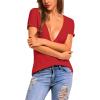 Zeagoo Sexy Tops for Women Deep V Neck Shirts Summer Low Cut Top Short Sleeve Tshirts Trendy Clothes Fashion Clothing(A01-red)