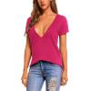 Zeagoo Sexy Tops for Women Deep V Neck Shirts Summer Low Cut Top Short Sleeve Tshirts Trendy Clothes Fashion Clothing(A01-rose Red)