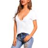 Zeagoo Sexy Tops for Women Deep V Neck Shirts Summer Low Cut Top Short Sleeve Tshirts Trendy Clothes Fashion Clothing(A01-white)
