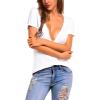 Zeagoo Sexy Tops for Women Deep V Neck Shirts Summer Low Cut Top Short Sleeve Tshirts Trendy Clothes Fashion Clothing(A01-white)