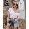 Zeagoo Sexy Tops for Women Deep V Neck Shirts Summer Low Cut Top Short Sleeve Tshirts Trendy Clothes Fashion Clothing(A01-white)