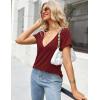 Zeagoo Sexy Tops for Women Deep V Neck Shirts Summer Low Cut Top Short Sleeve Tshirts Trendy Clothes Fashion Clothing(A01-wine Red)