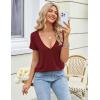 Zeagoo Sexy Tops for Women Deep V Neck Shirts Summer Low Cut Top Short Sleeve Tshirts Trendy Clothes Fashion Clothing(A01-wine Red)