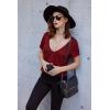 Zeagoo Sexy Tops for Women Deep V Neck Shirts Summer Low Cut Top Short Sleeve Tshirts Trendy Clothes Fashion Clothing(A01-wine Red)