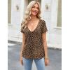Zeagoo Sexy Tops for Women Deep V Neck Shirts Summer Low Cut Top Short Sleeve Tshirts Trendy Clothes Fashion Clothing(An136 Cheetah Print)
