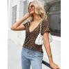 Zeagoo Sexy Tops for Women Deep V Neck Shirts Summer Low Cut Top Short Sleeve Tshirts Trendy Clothes Fashion Clothing(An136 Cheetah Print)