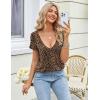 Zeagoo Sexy Tops for Women Deep V Neck Shirts Summer Low Cut Top Short Sleeve Tshirts Trendy Clothes Fashion Clothing(An136 Cheetah Print)