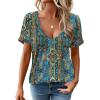 Zeagoo Sexy Tops for Women Deep V Neck Shirts Summer Low Cut Top Short Sleeve Tshirts Trendy Clothes Fashion Clothing(Mz779 Boho)