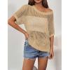 Zeagoo Short Sleeve Crochet Sweater Lightweight Summer Tops Loose Hollow Out Crewneck Pullover(A_light Khaki)