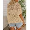 Zeagoo Short Sleeve Crochet Sweater Lightweight Summer Tops Loose Hollow Out Crewneck Pullover(A_light Khaki)