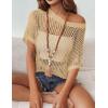 Zeagoo Short Sleeve Crochet Sweater Lightweight Summer Tops Loose Hollow Out Crewneck Pullover(A_light Khaki)