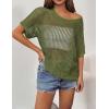 Zeagoo Short Sleeve Crochet Sweater Lightweight Summer Tops Loose Hollow Out Crewneck Pullover(Army Green)
