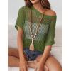Zeagoo Short Sleeve Crochet Sweater Lightweight Summer Tops Loose Hollow Out Crewneck Pullover(Army Green)