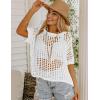 Zeagoo Short Sleeve Crochet Sweater Lightweight Summer Tops Loose Hollow Out Crewneck Pullover(A-white)