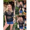 Zeagoo Short Sleeve Crochet Sweater Lightweight Summer Tops Loose Hollow Out Crewneck Pullover(Black)