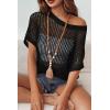 Zeagoo Short Sleeve Crochet Sweater Lightweight Summer Tops Loose Hollow Out Crewneck Pullover(Black)