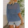 Zeagoo Short Sleeve Crochet Sweater Lightweight Summer Tops Loose Hollow Out Crewneck Pullover(Blue)