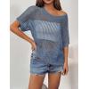 Zeagoo Short Sleeve Crochet Sweater Lightweight Summer Tops Loose Hollow Out Crewneck Pullover(Blue)
