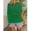 Zeagoo Short Sleeve Crochet Sweater Lightweight Summer Tops Loose Hollow Out Crewneck Pullover(Green)